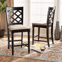 Baxton Studio RH336P-Sand/Dark Brown-PC Ramiro Modern and Contemporary Transitional Sand Fabric Upholstered and Dark Brown Finished Wood 2-Piece Counter Stool Set